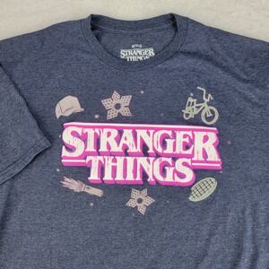Stranger Things Shirt Adult Large Blue Tee Short Sleeve Netflix Upside Down Neon